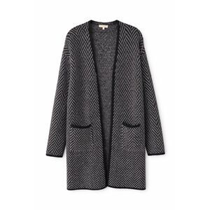 Mystree Herringbone Duster Cardigan Wool Blend Dark Academia Coat M Quiet Luxury